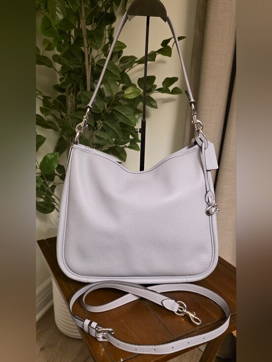 Coach Handbags - Coach Cary Pebbled Leather Shoulder Bag Blue/Grey with Crossbody Strap CC435
